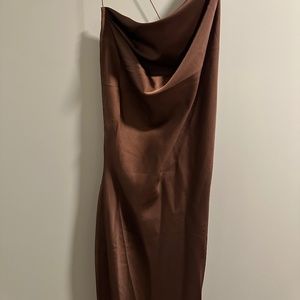 Brown Asymmetrical neckline Maxi Dress